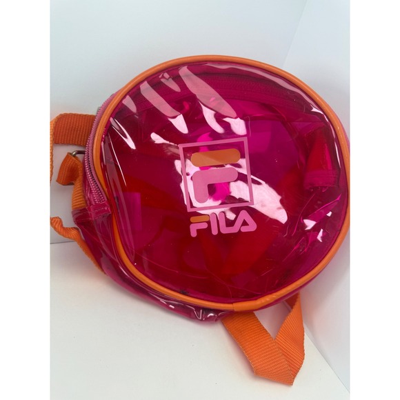 Fila Handbags - Fila Mini Backpack Pink Clear PVC Round Festival Bag Orange Straps See Through